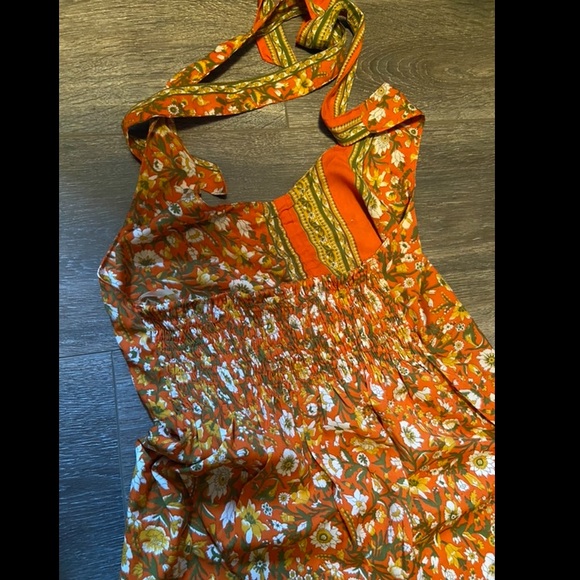 Orange Floral Bohemian Maxi Summer Dress - Picture 7 of 15
